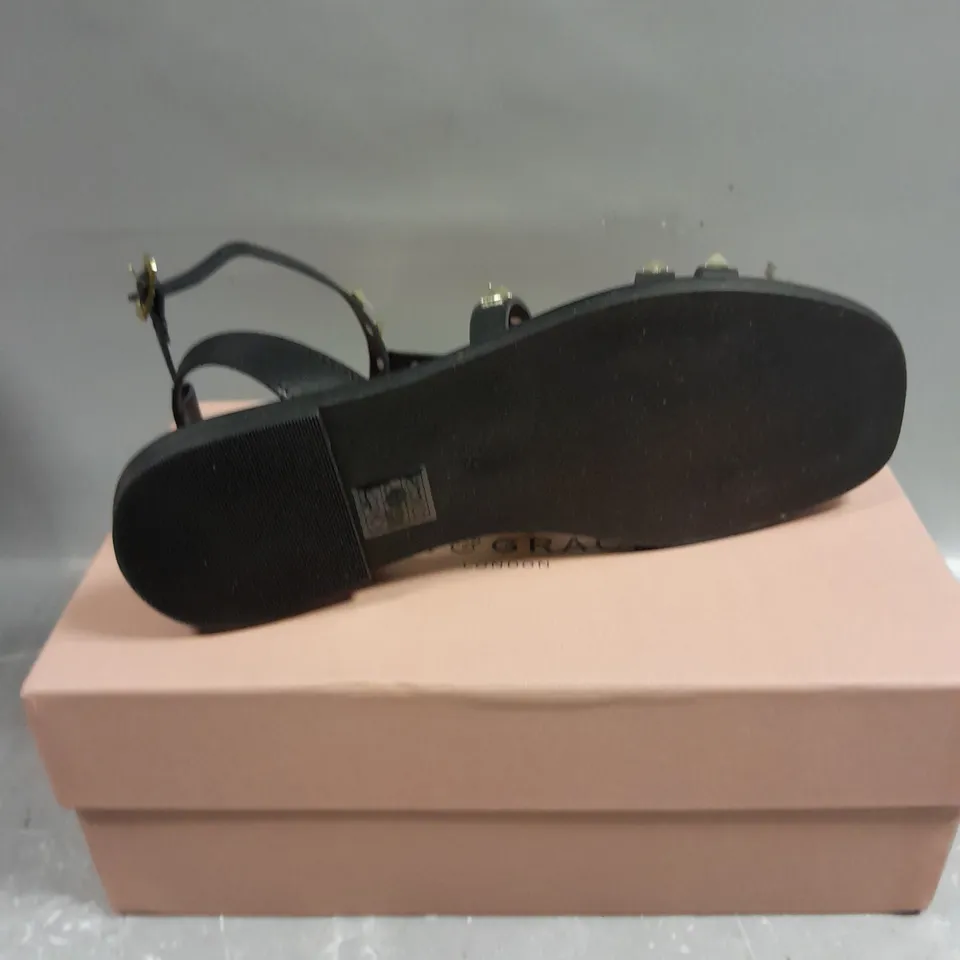 BOXED PAIR OF AIR & GRACE AURORA OPEN TOE BOOTS IN BLACK - 6