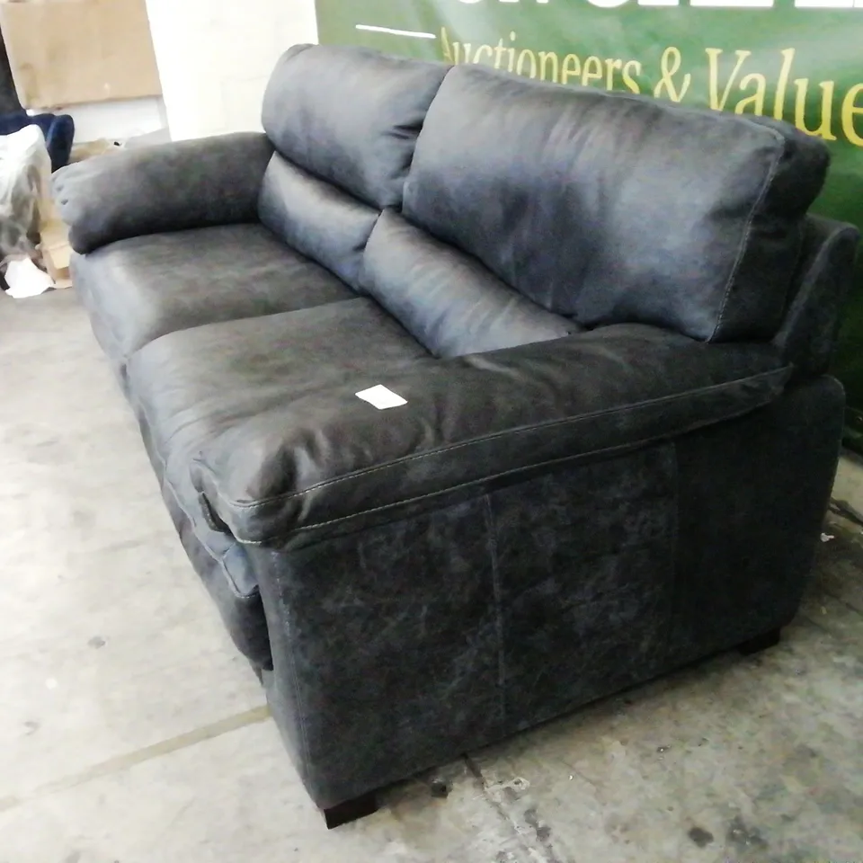DESIGNER SOFOLOGY SANTINO DARK GREY LEATHER THREE SEATER SOFA 