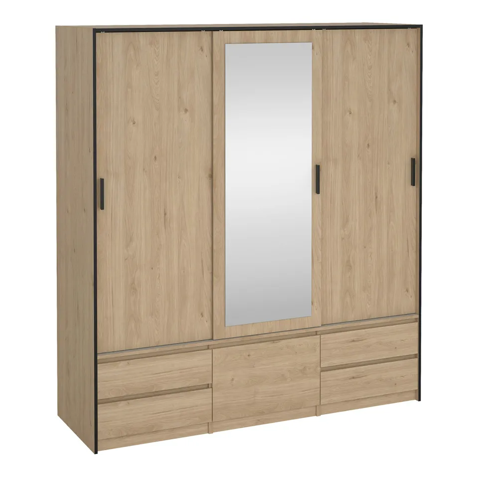BOXED LINE WARDROBE WITH 2 SLIDING DOORS 1 SLIDING DOOR WITH MIRROR IN JACKSON HICKORY OAK (4 BOXES)