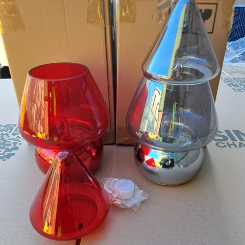 LOT OF 4 LIGHT UP GLASS TREES IN VARIOUS COLOURS
