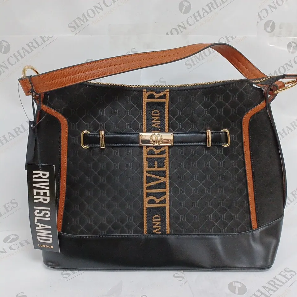 RIVER ISLAND WEBBING FRONT SLOUCH BAG, BLACK