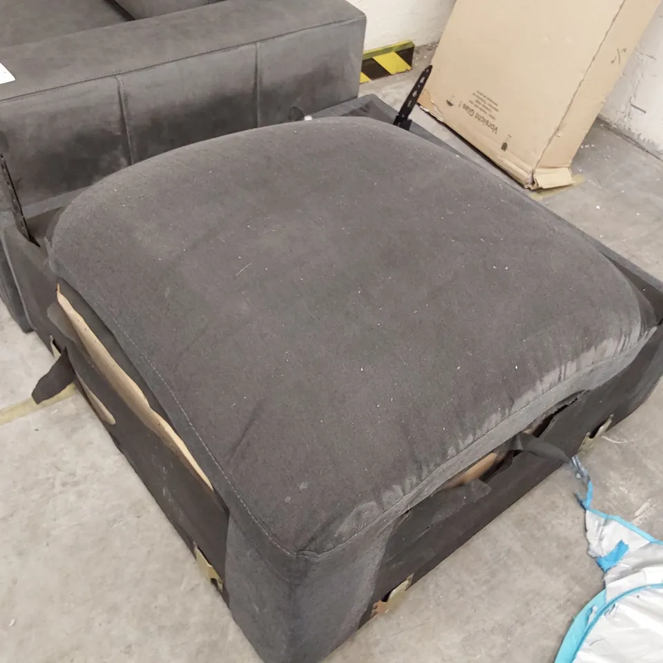 TWO ITEMS, GREY LEATHER 2 SEATER SOFA SECTION & GREY FABRIC CORNER SECTION