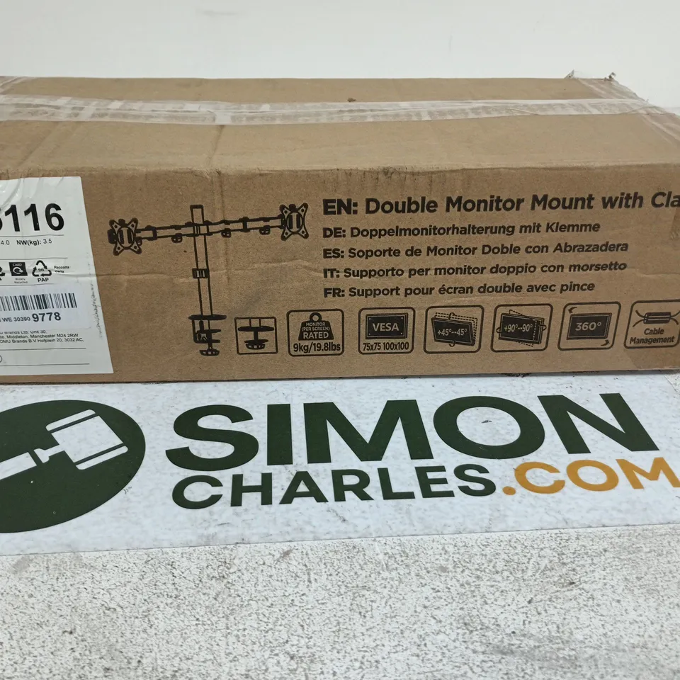 DOUBLE MONITOR MOUNT WITH CLAMP (VESA 75X75/100X100)