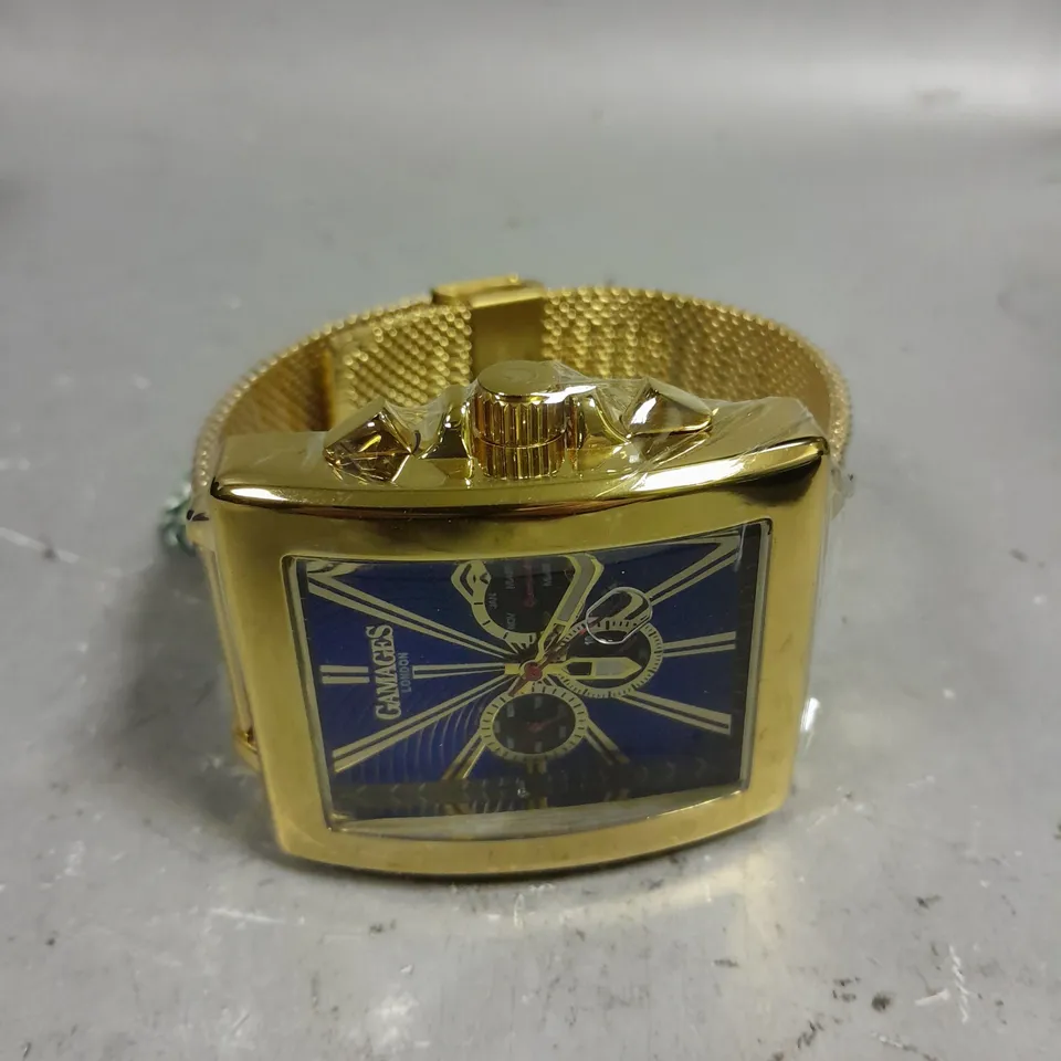 GAMAGES EXCLUSIVE NAVY DIAL GOLD COLOUR CASE WATCH 