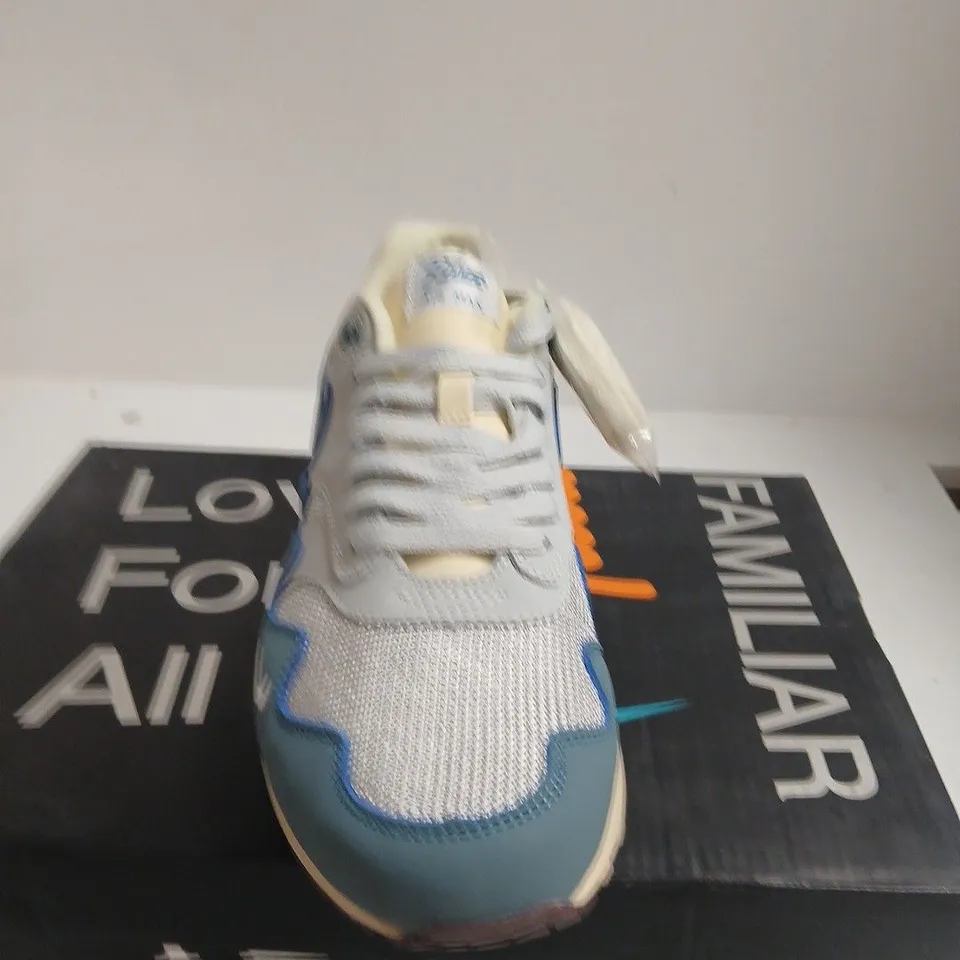BOXED PAIR OF PATTA X NIKE AIR MAX 1 SNEAKERS – GREY/TEAL, UK 9.5