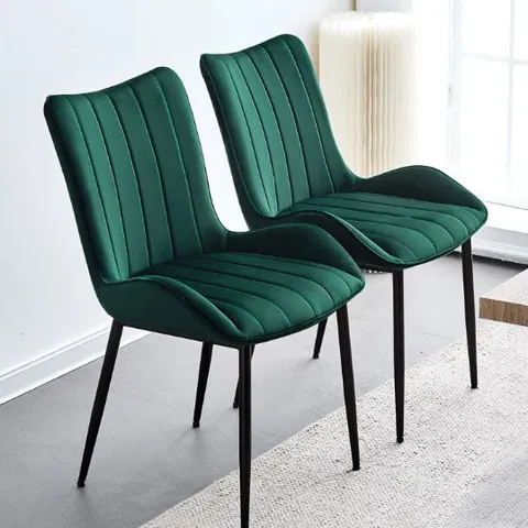 BOXED SET OF TWO MYRA MID CENTURY GREEN VELVET MODERN DINING CHAIRS (1 BOX)