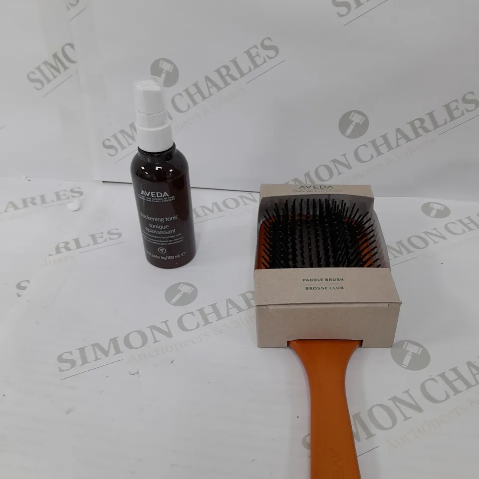 AVEDA THICKENING TONIC AND PADDLE BRUSH 