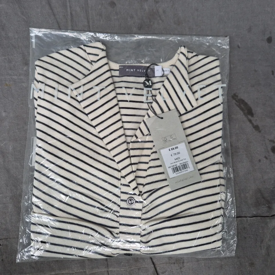 MINT VELVET IVORY STRIPE RUCHED TOP – UK SIZE M (MEDIUM)