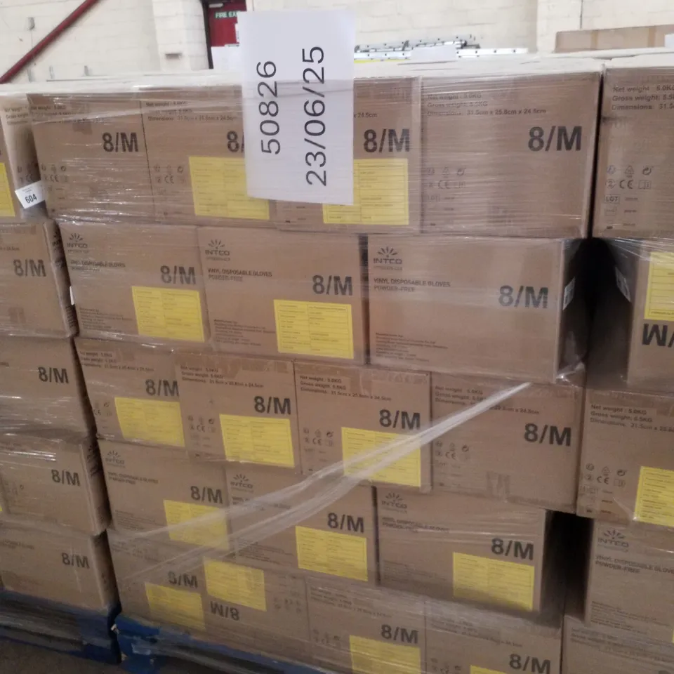 PALLET CONTAINING APPROXIMATELY 700 INTCO VINYL GLOVES 100PK MEDIUM
