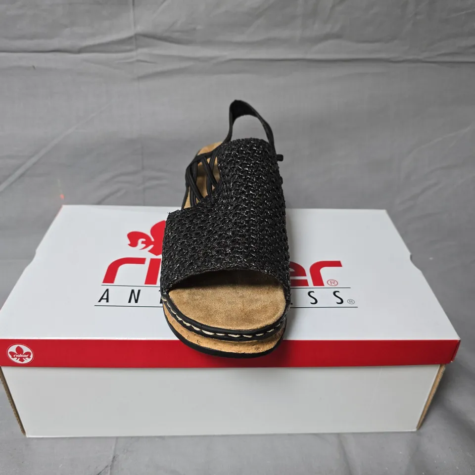 RIEKER ANTISTRESS SANDALS – BLACK, WOVEN UPPER, WOMEN'S UK6 (EU39)