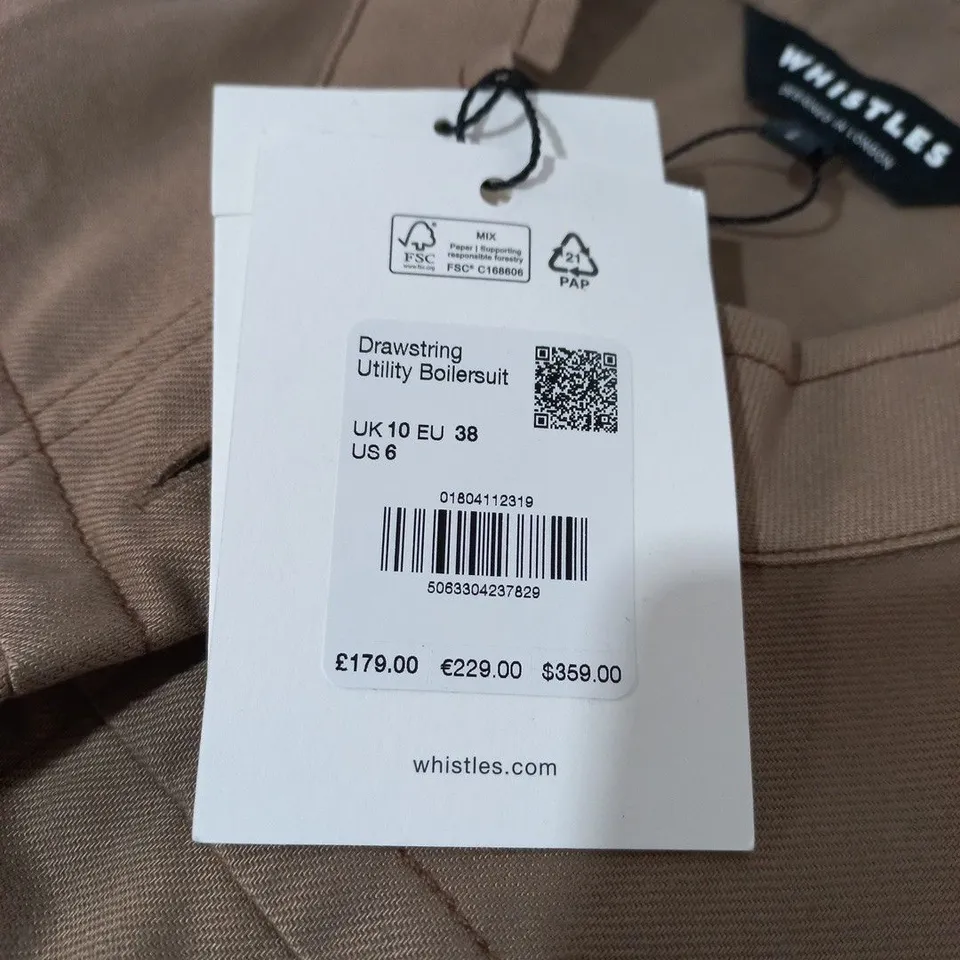 WHISTLES DRAWSTRING UTILITY BOILERSUIT IN BROWN - UK 10