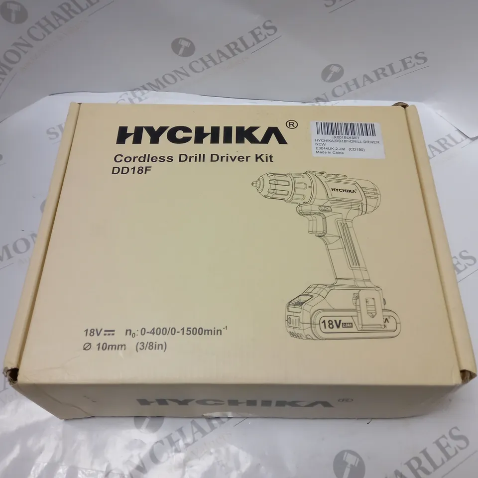 BOXED HYCHIKA CORDLESS DRILL DRIVER KIT WITH CHARGER, BATTERY, SOFT CARRY CASE, ACCESSSORIES AND INSTRUCTIONS