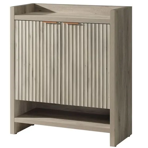 BOXED OAKHAM FLUTED SHOE CABINET WITH 3 ADJUSTABLE SHELVES AND 2 DOORS, 6-TIER SHOE STORAGE CABINET FOR ENTRYWAY HALLWAY, GREY OAK (1 BOX)