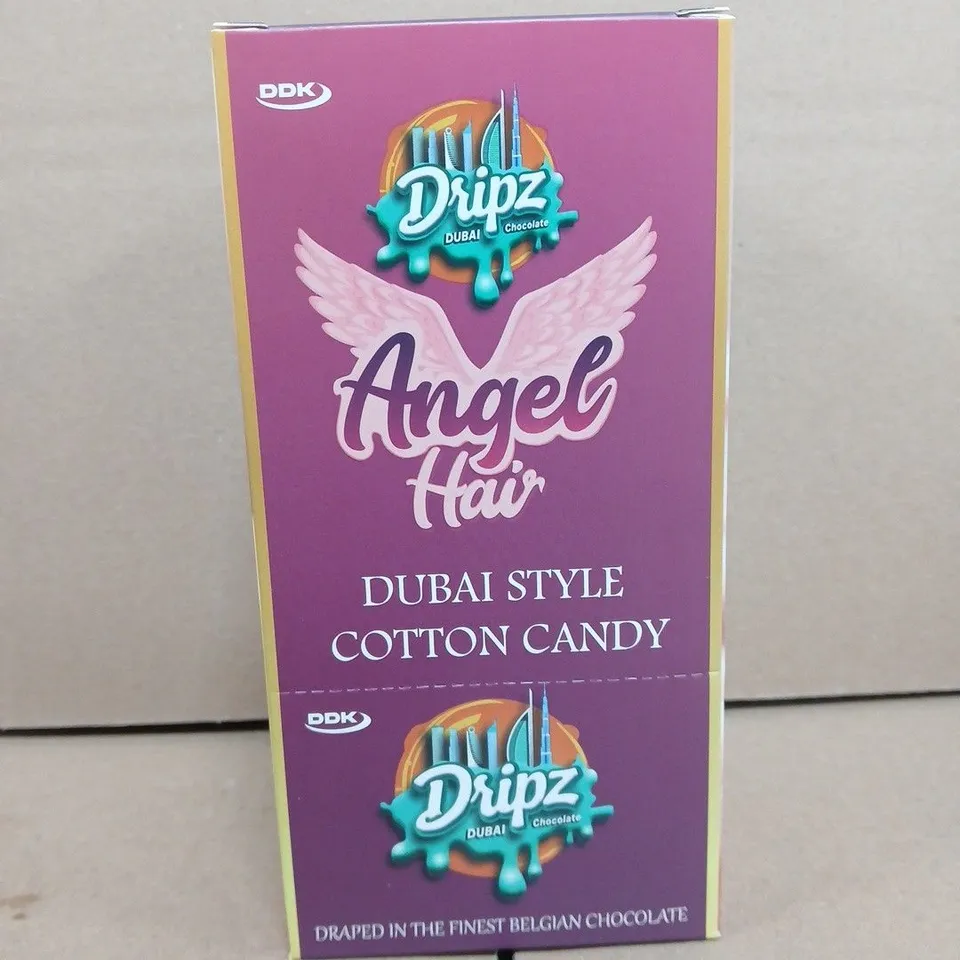 BOX OF APPROXIMATELY 25 PACKS OF DRIPZ DUBAI CHOCOLATE - ANGEL HAIR COTTON CANDY (5 X 172G BARS PER PACK)