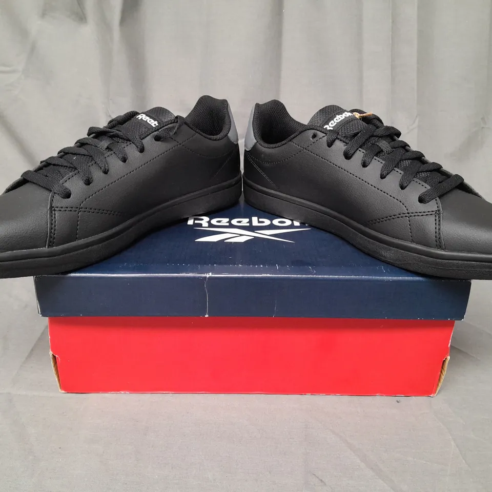 BOXED PAIR OF REEBOK ROYAL COMPLETE SHOES IN BLACK UK SIZE 7.5