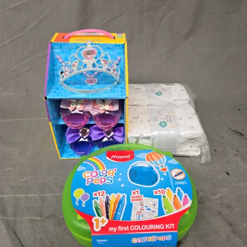 LARGE BOX OF APPROXIMATELY 10 ASSORTED HOMEWARE ITEMS TO INCLUDE TOYS, CARDS AND FITETD SHEETS - COLLECTION ONLY
