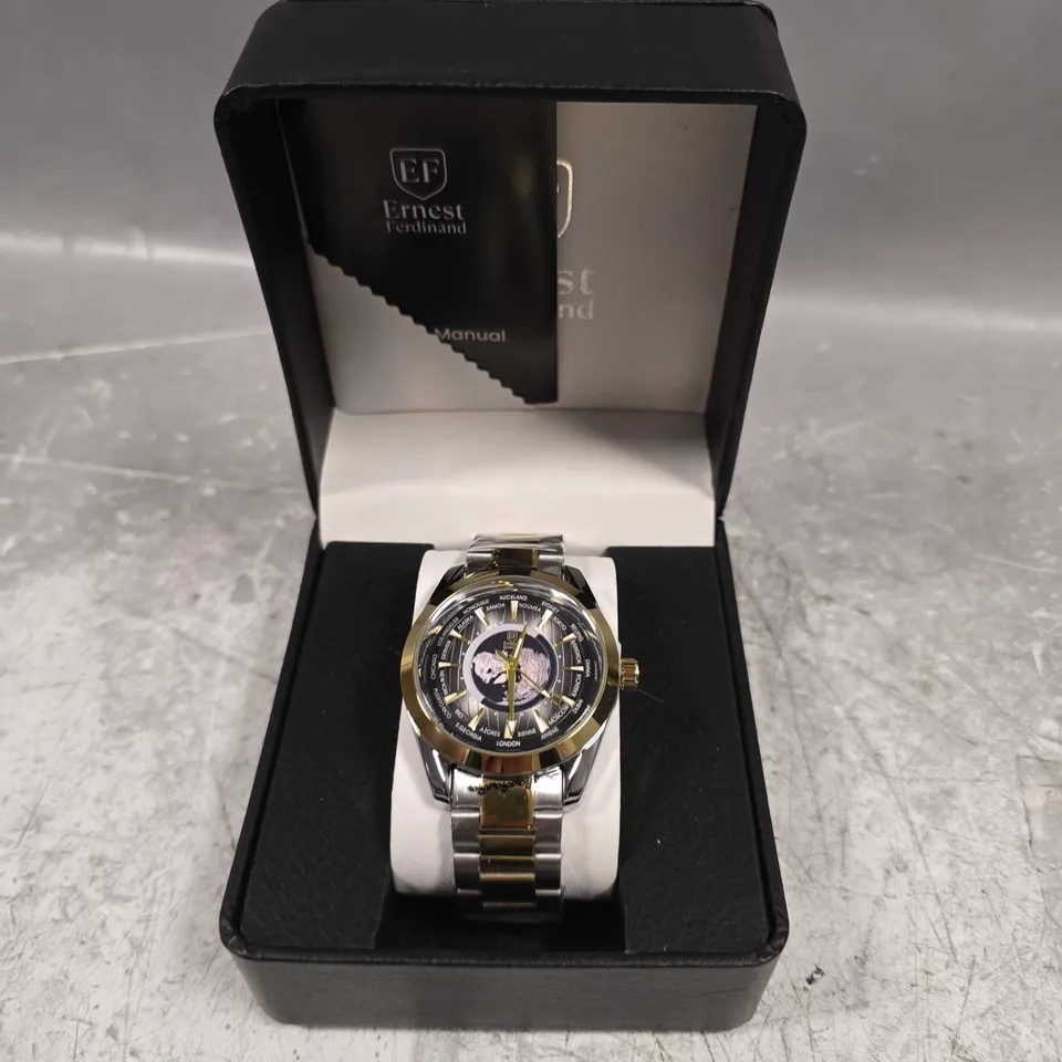 BOXED ERNEST FERDINAND STAINLESS STEEL GENTS WATCH 