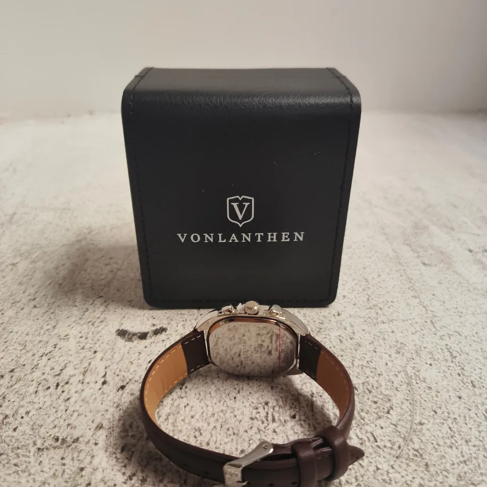 VONLANTHEN WRISTWATCH – GREEN DIAL, BROWN LEATHER STRAP (BOXED)
