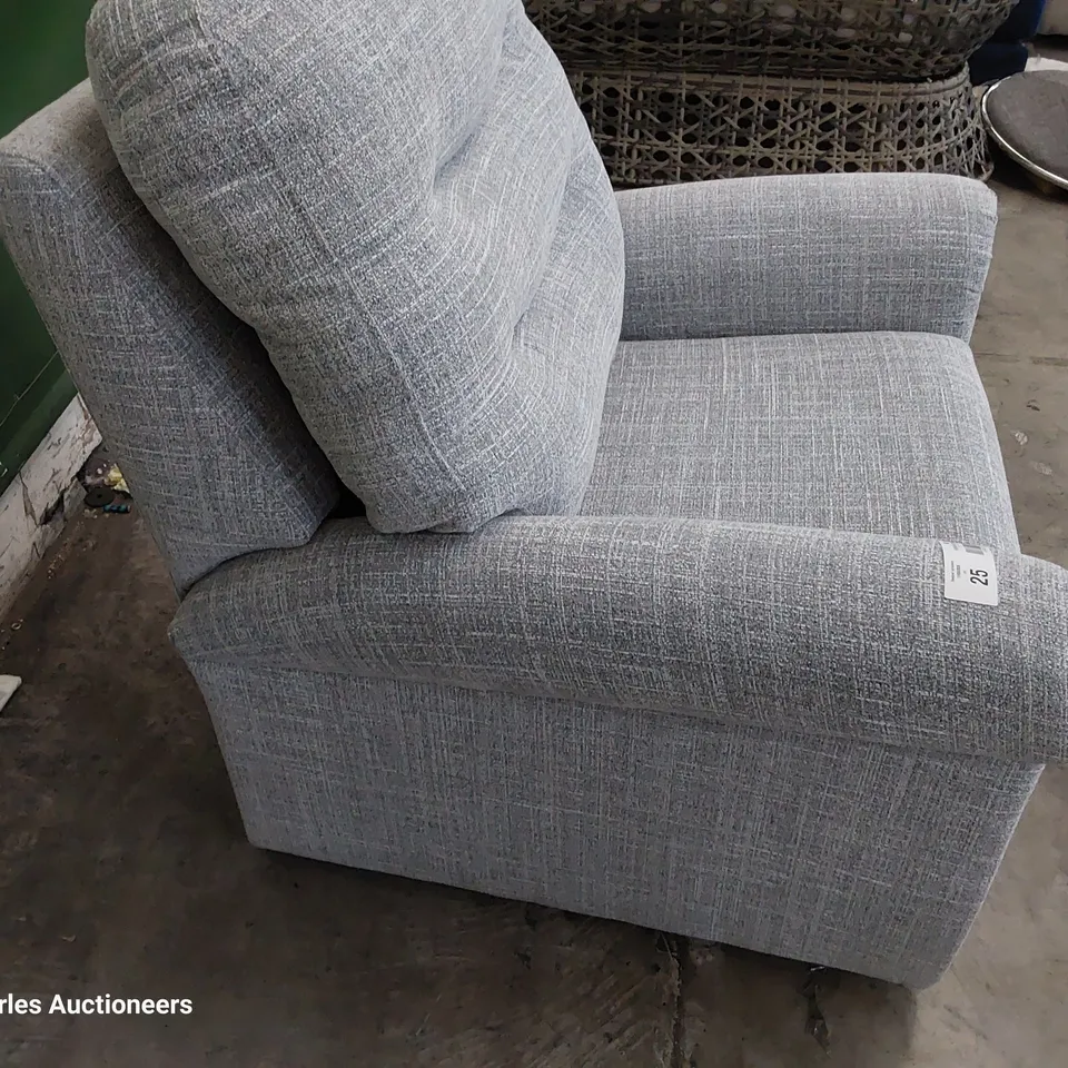 QUALITY BRITISH DESIGNER G PLAN HOLMES SMALL ARMCHAIR SPECKLE COLBALT FABRIC 