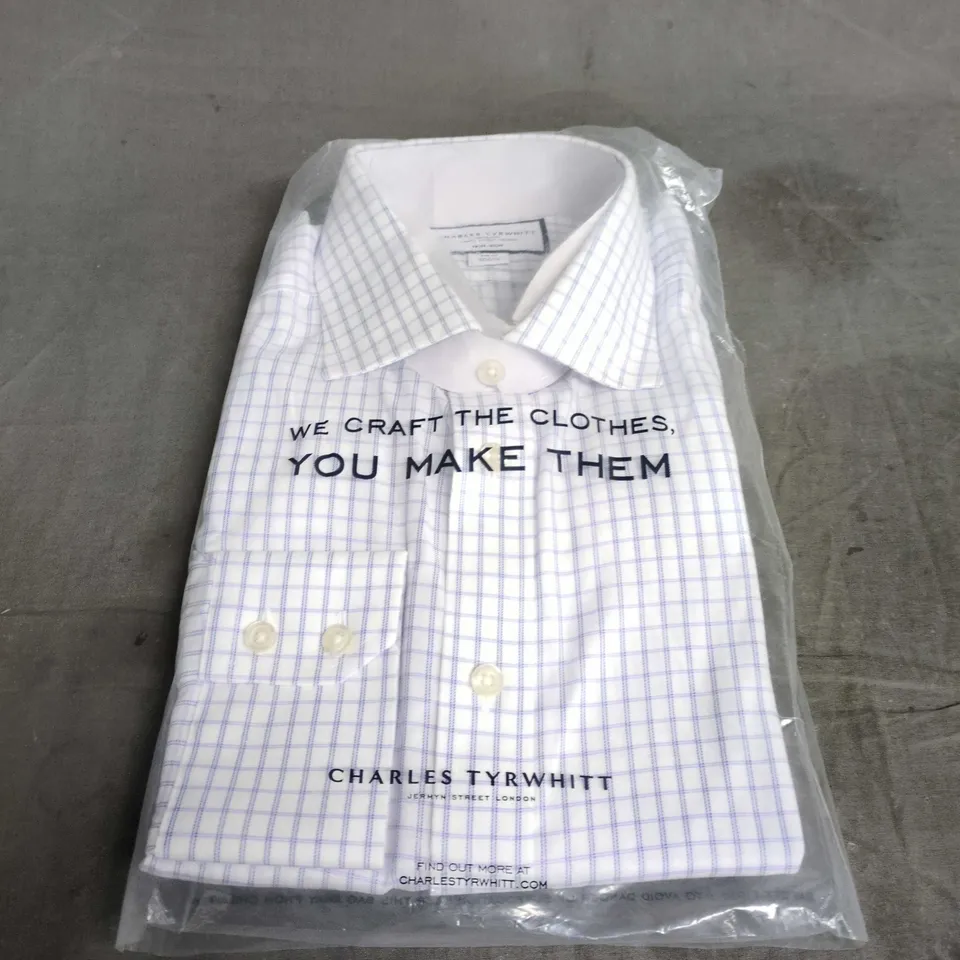 CHARLES TYRWHITT NON-IRON SLIM FIT SHIRT - LILAC CHECK, 16.5"/35"