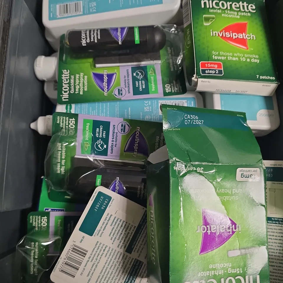 APPROXIMATELY 15 ASSORTED HEALTH PRODUCTS TO INCLUDE NICORETTE & CONTACT LENS SOLUTIONS - COLLECTION ONLY  