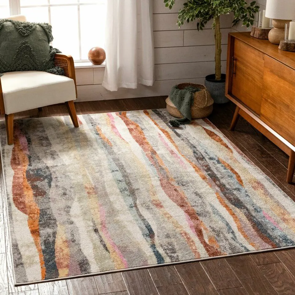 RODEO POWER LOOM ORANGE/GREY RECTANGULAR RUG 
