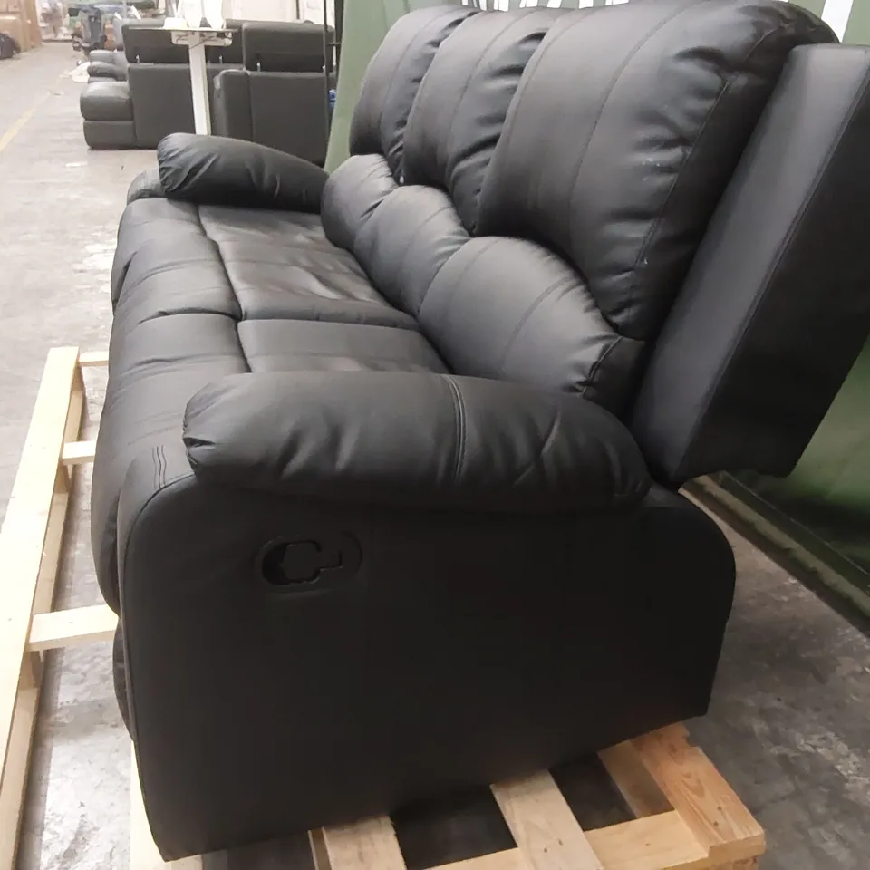 QUALITY DESIGNER MANERVIS 3 SEATER MANUAL RECLINING FAUX LEATHER SOFA 