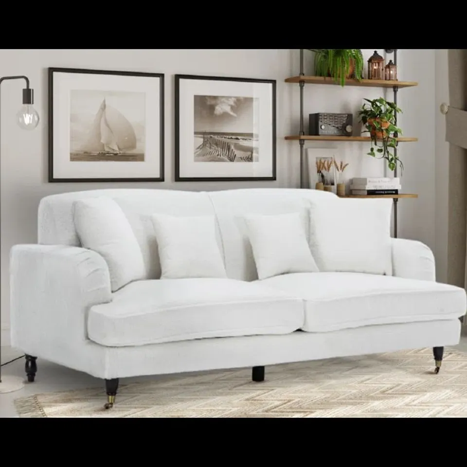 BOXED DESIGNER MERRIMAC 3 SEATER UPHOLSTERED SOFA - WHITE