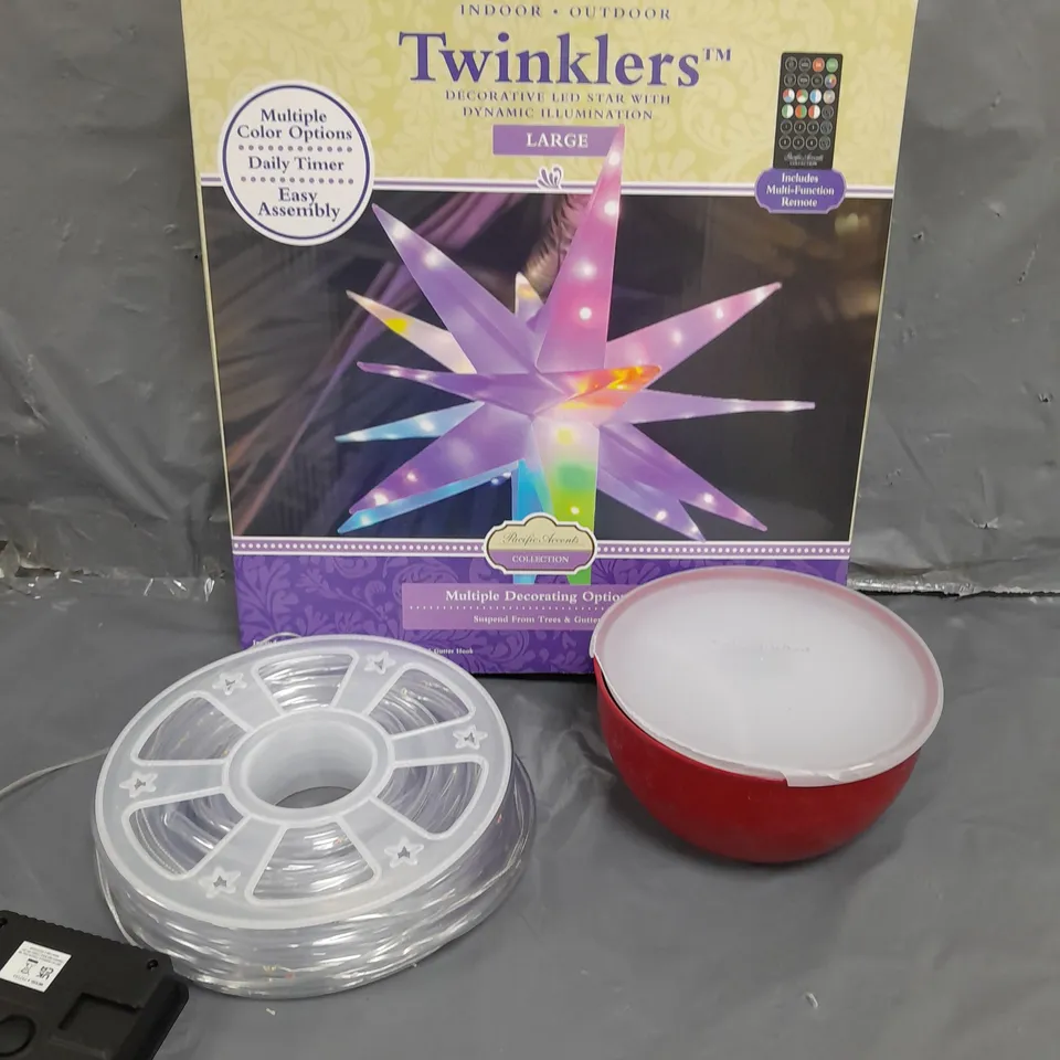 APPROXIMATELY 10 ASSORTED HOUSEHOLD PRODUCTS TO INCLUDE TWINKLERS LED STAR, LED STRING LIGHTS, MICROWAVEABLE BOWL ETC 