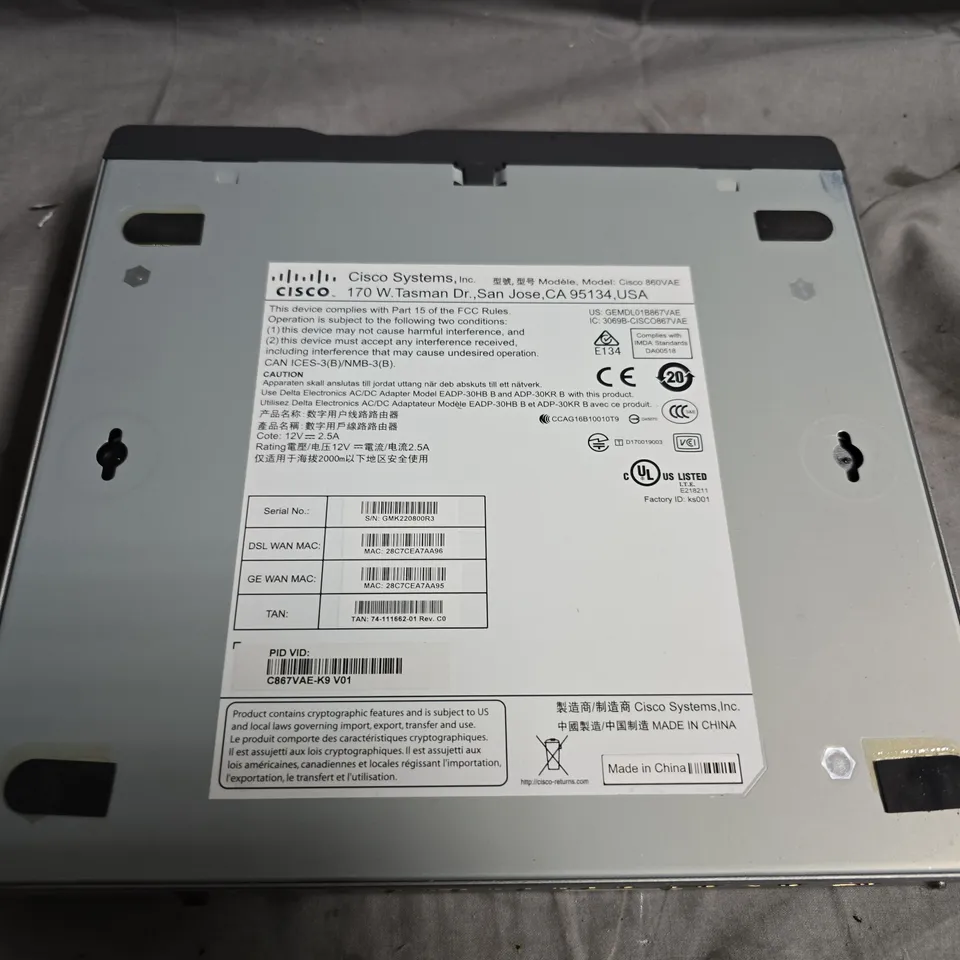 CISCO 860 SERIES ROUTER (DSL/WAN) -