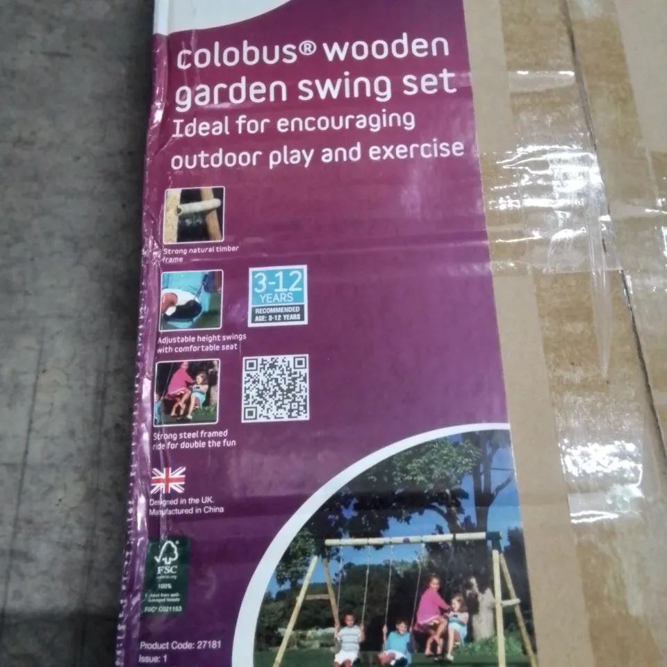 BOXED PLUM COLOBUS WOODEN GARDEN SWING SET - 1 BOX