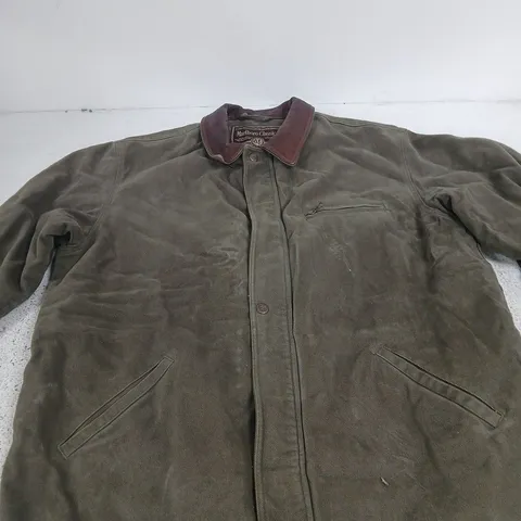 MARLBORO CLASSICS JACKET – OLIVE GREEN COTTON, LEATHER COLLAR, UK XL (US XL)