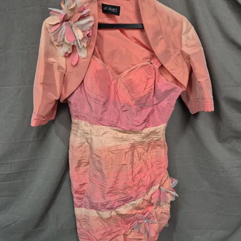 IAN STUART LONDON PINK EVENING DRESS WITH FLORAL APPLIQUÉ (WOMEN'S) - SIZE UNSPECIFIED