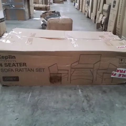 BOXED KEPLIN 4 SEATER SOFA RATTAN SET -GREY-