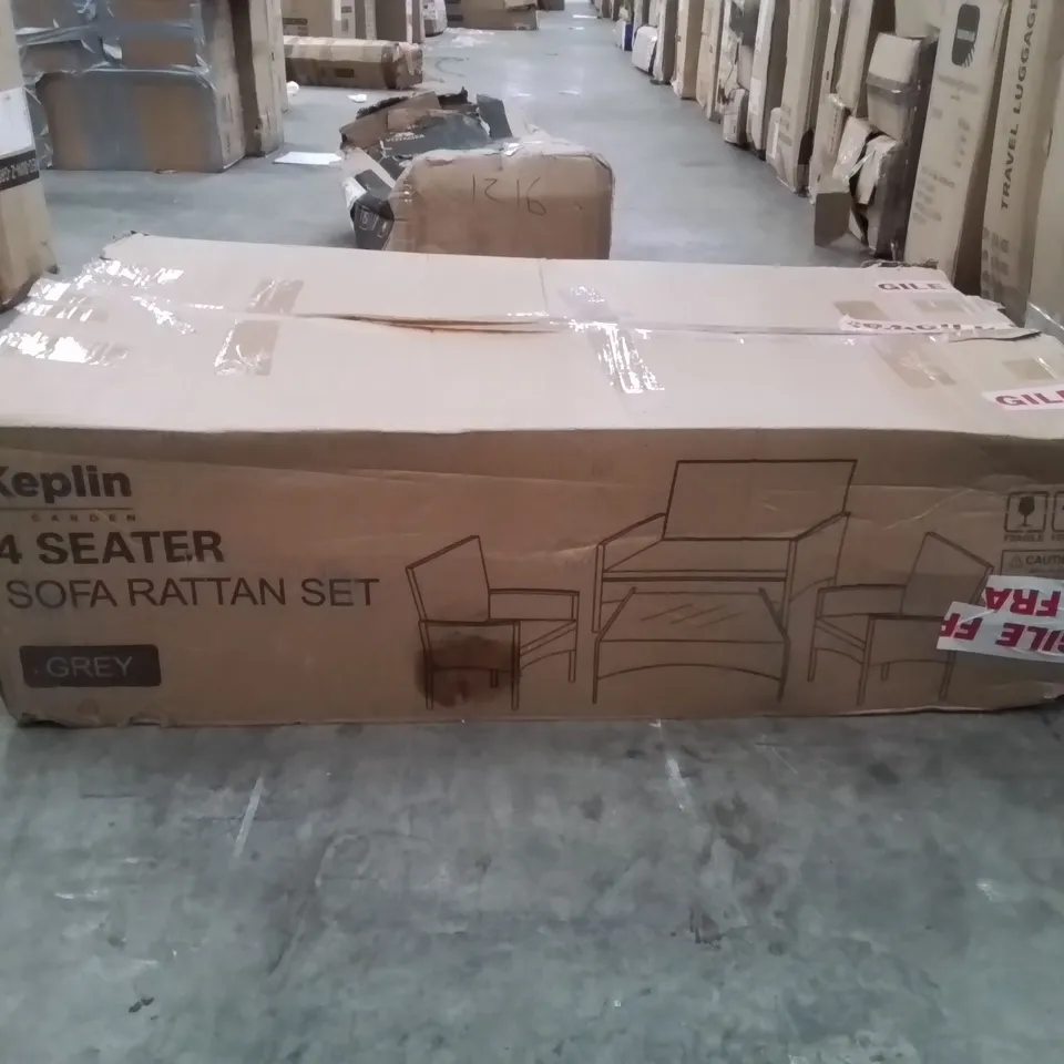 BOXED KEPLIN 4 SEATER SOFA RATTAN SET -GREY-