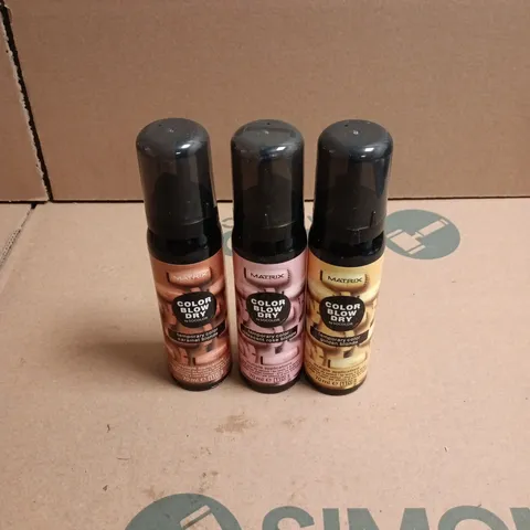 APPROXIMATELY 22 X ASSORTED MATRIX COLOR BLOW DRY HAIR CARE PRODUCTS TO INCLUDE CARAMEL BLONDE, GOLDEN BLONDE ETC
