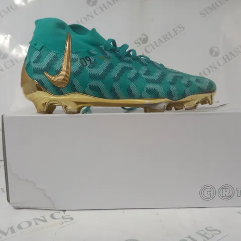 BOXED PAIR OF NIKE BY MYLAH FOOTBALL BOOTS IN TEAL/METALLIC GOLD UK SIZE 6