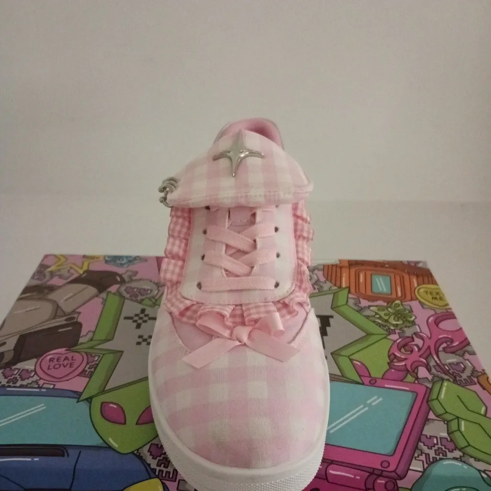 BOXED PAIR OF KOI MAGIC RABBIT GINGHAM FLAT SHOES – PINK, UK SIZE 6