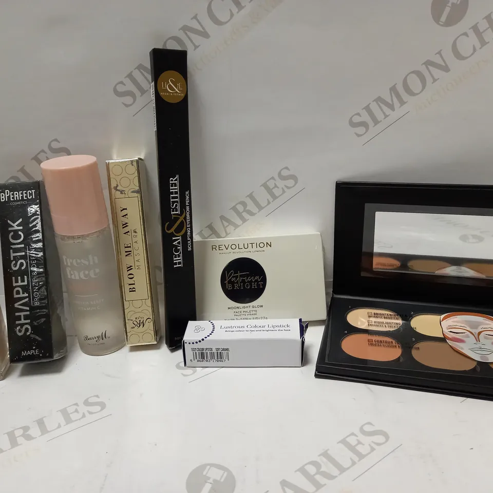 LOT OF APPROX 8 ASSORTED MAKEUP PRODUCTS TO INCLUDE REVOLUTION MOONLIGHT GLOW PALETTE, EFFIN CONTOUR&BLUSH KIT, MAYBELIINE FOUNDATION 30ML - 05 LIGHT BEIGE, ETC