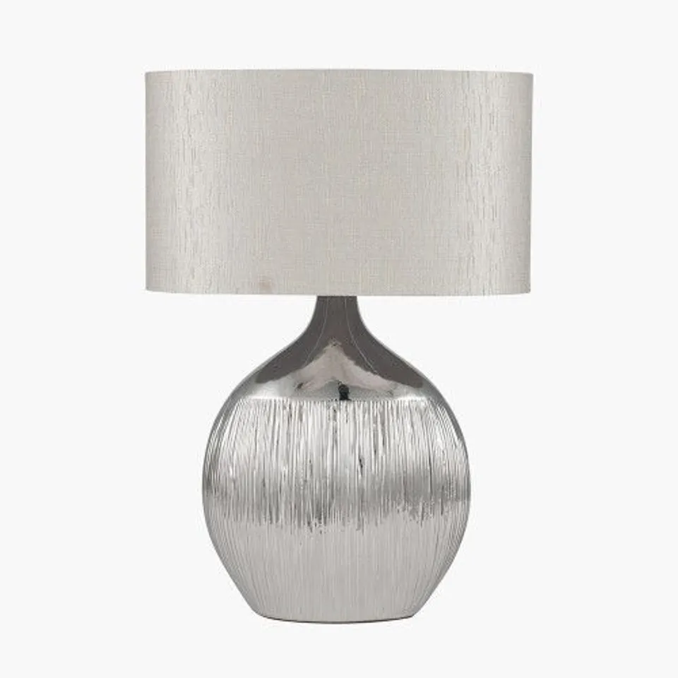 BOXED PACIFIC GEMINI SILVER ETCHED CERAMIC TABLE LAMP