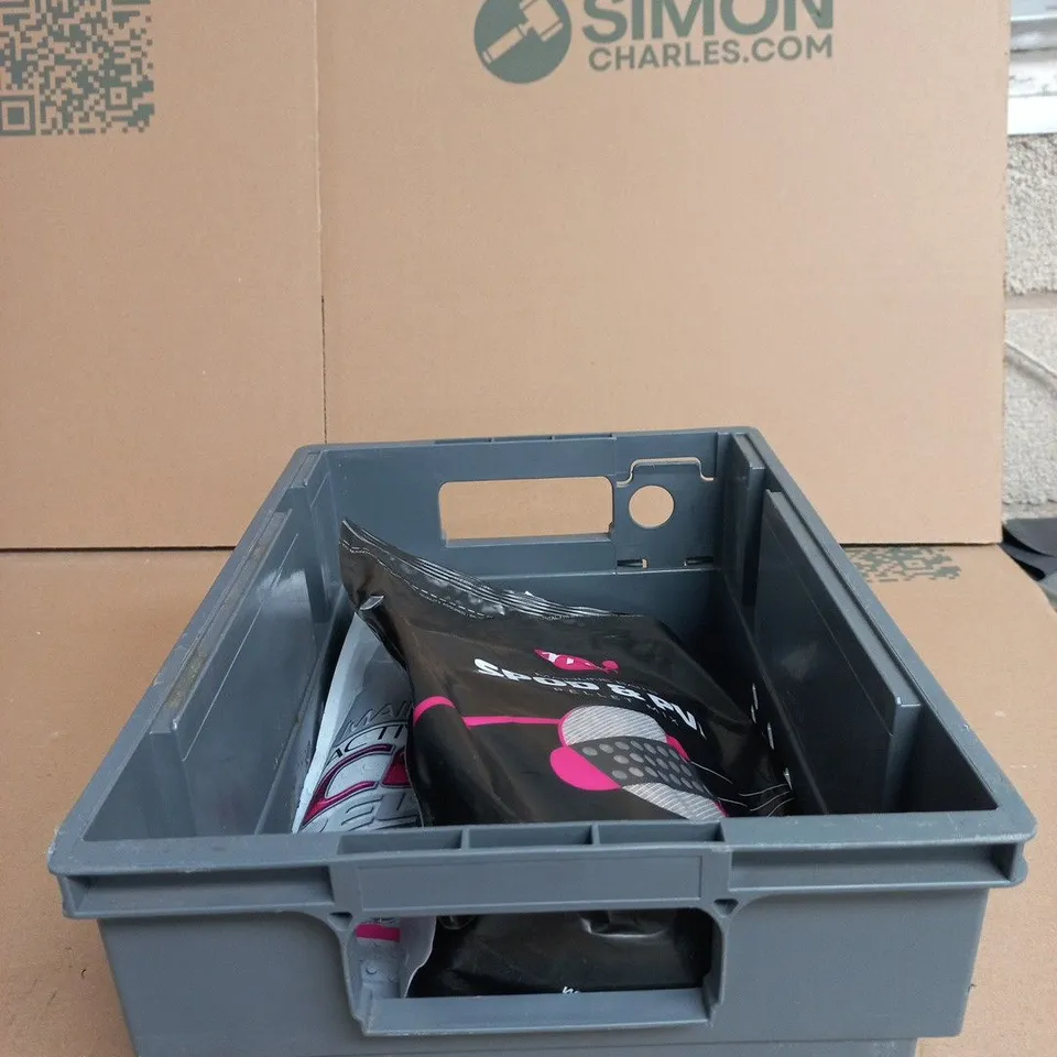 TOTE OF APPROXIMATELY 5 ASSORTED ANGLING ITEMS TO INCLUDE SPOD AND PVA PELLET MIX, CARP CELL PELLETS, METHOD PELLETS RED ETC