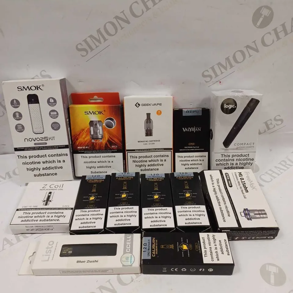 LOT TO CONTAIN APPROX 20 X ASSORTED E-CIGARETTE & VAPE PRODUCTS, INCLUDES KITS, PARTS & ACCESSORIES ETC 