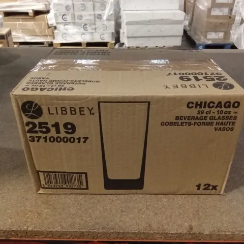 BOXED LIBBEY CHICAGO HI-BALL GLASSES SET OF 12