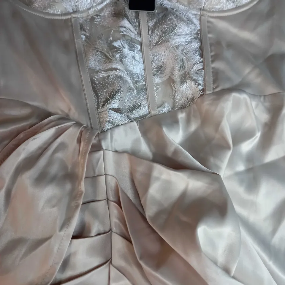 FASHION NOVA CHAMPAGNE SATIN MIDI DRESS - LARGE