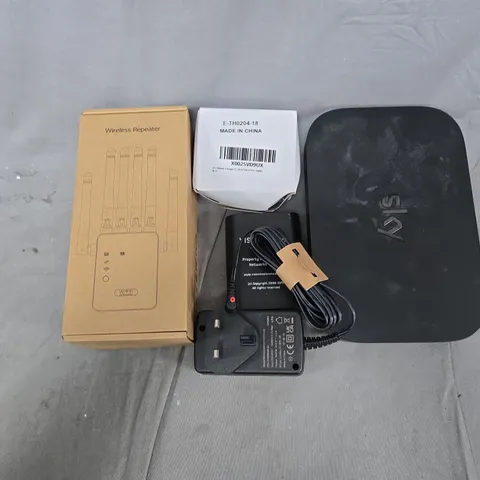 APPROXIMATELY 10 ASSORTED HOUSEHOLD ITEMS TO INCLUDE WIRELESS REPEATER, CABLES, ROUTERS, ETC