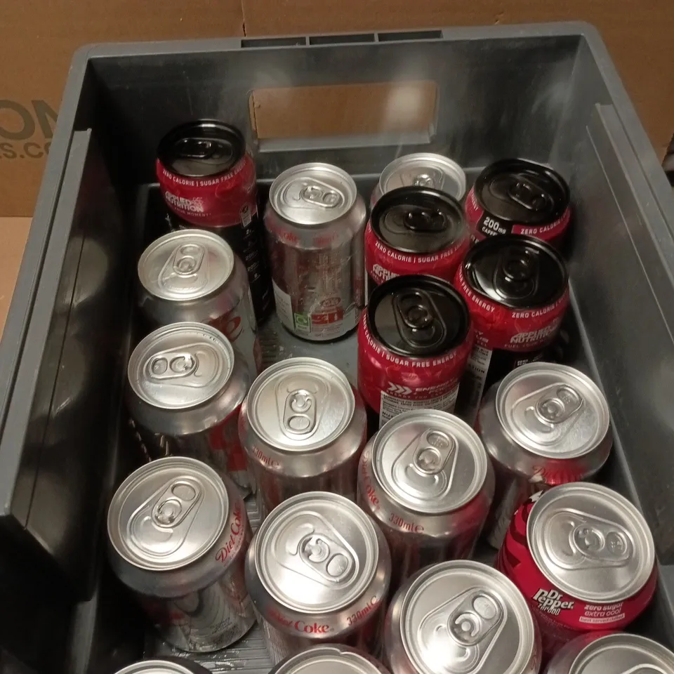 APPROXIMATELY 16 ASSORTED DRINK ITEMS INCLUDING ABE ENERGY DRINK AND DR PEPPER ZERO 