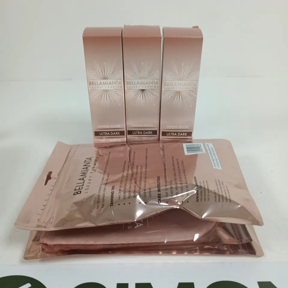 6 PC BELLAMIANTA TANNING SET TO INCLUDE MOUSSE ULTRA DARK 150ML & TANNING MITT