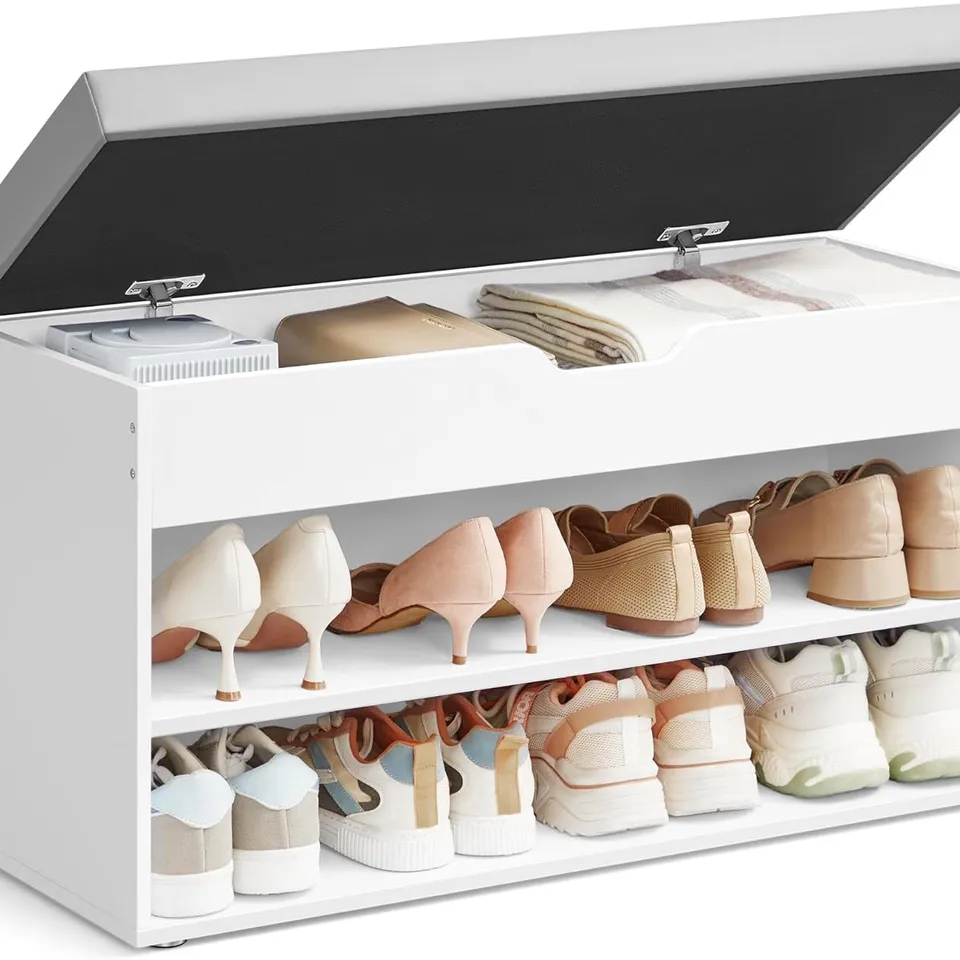 BOXED VASAGLE SHOE BENCH WITH CUSHION, STORAGE BENCH WITH PADDED SEAT