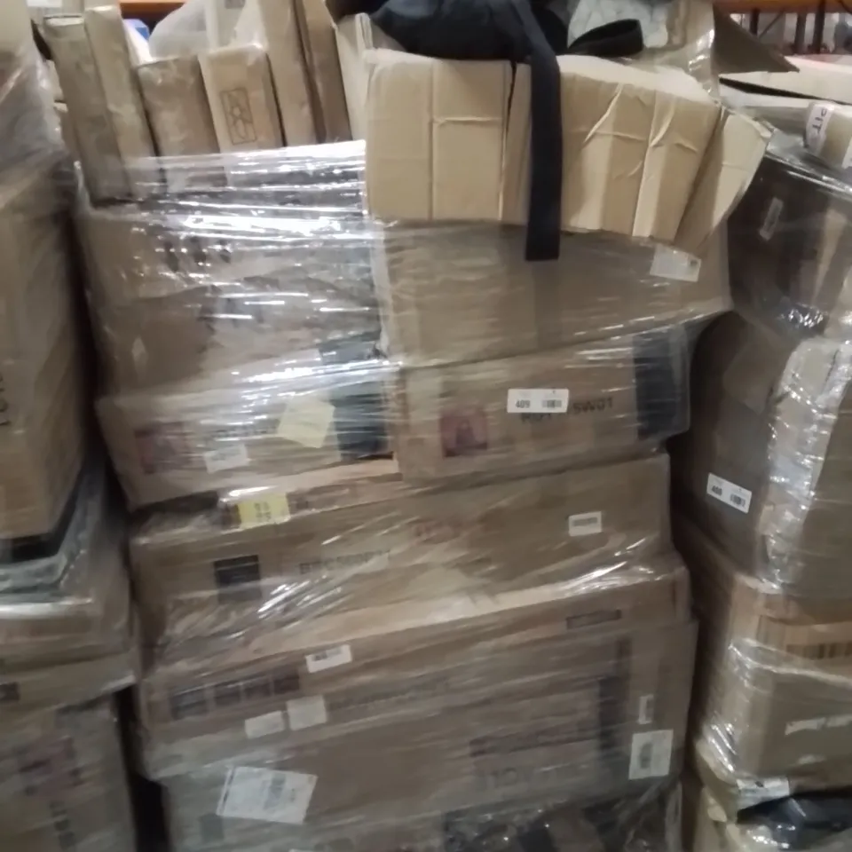 PALLET OF ASSORTED HOUSEHOLD GOODS AND PRODUCTS TO INCLUDE;STANDING DESK,FLOATING SHELVES,COAT