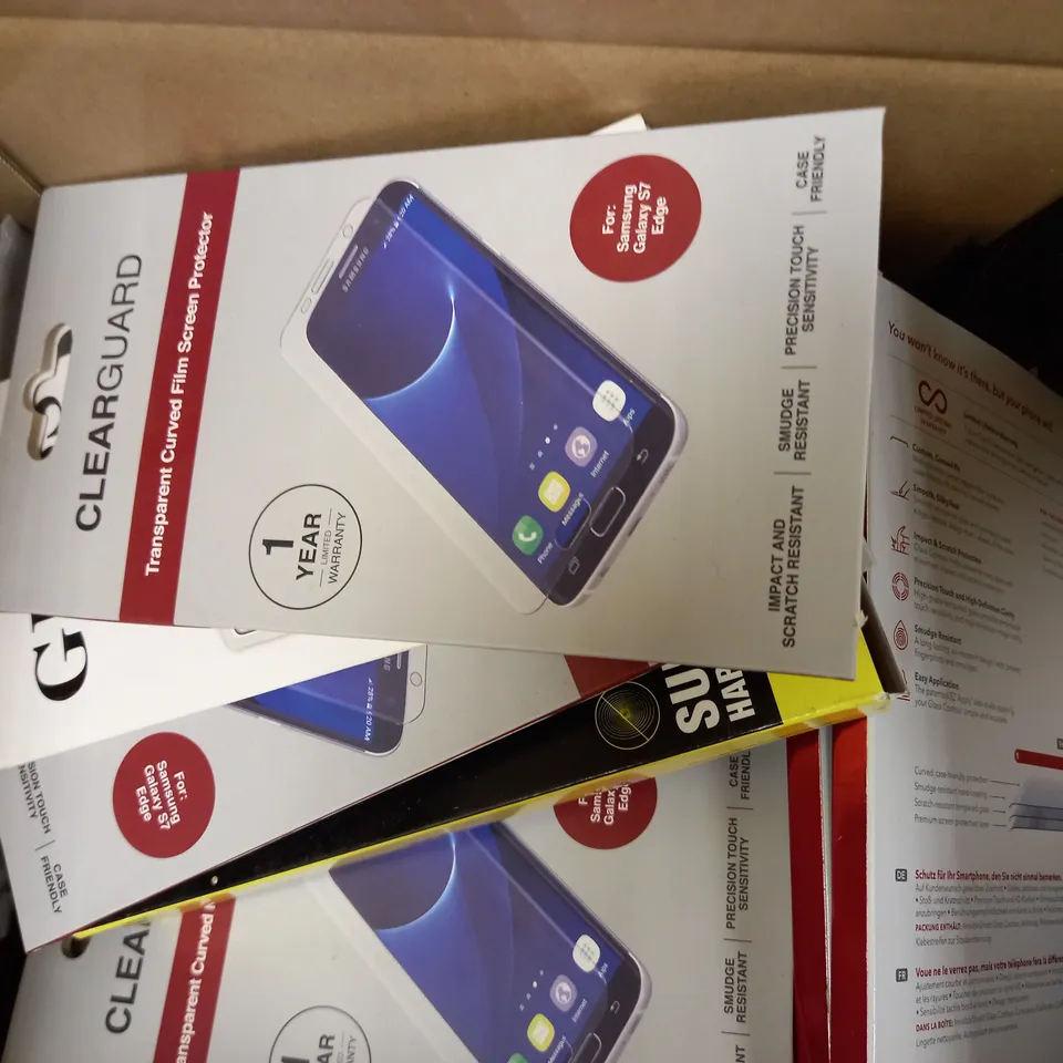 BOX OF APPROX 20 ASSORTED SCREEN PROTECTORS, ASSORTED PHONE BATTERIES AND ASSORTED PHONE CASES